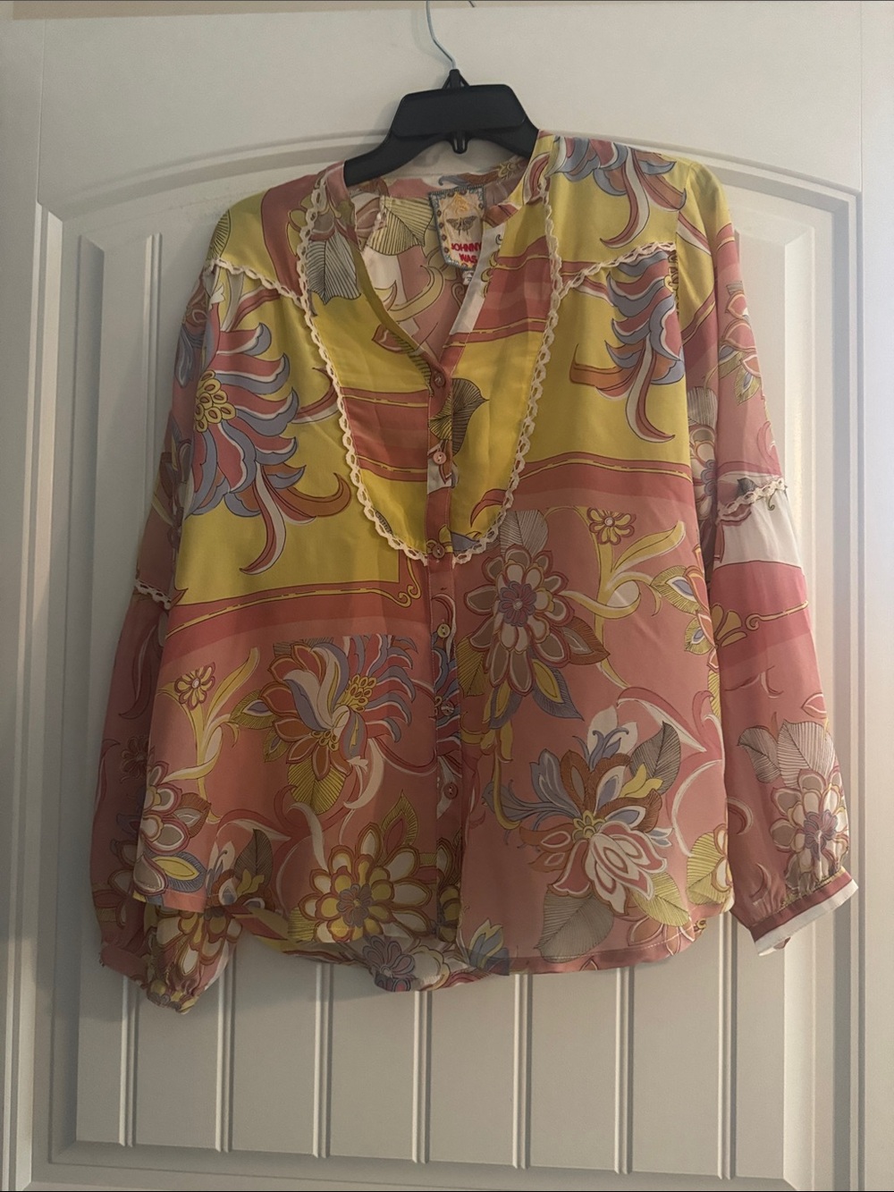 Johnny Was Pink & Yellow Floral V-Neck Blouse